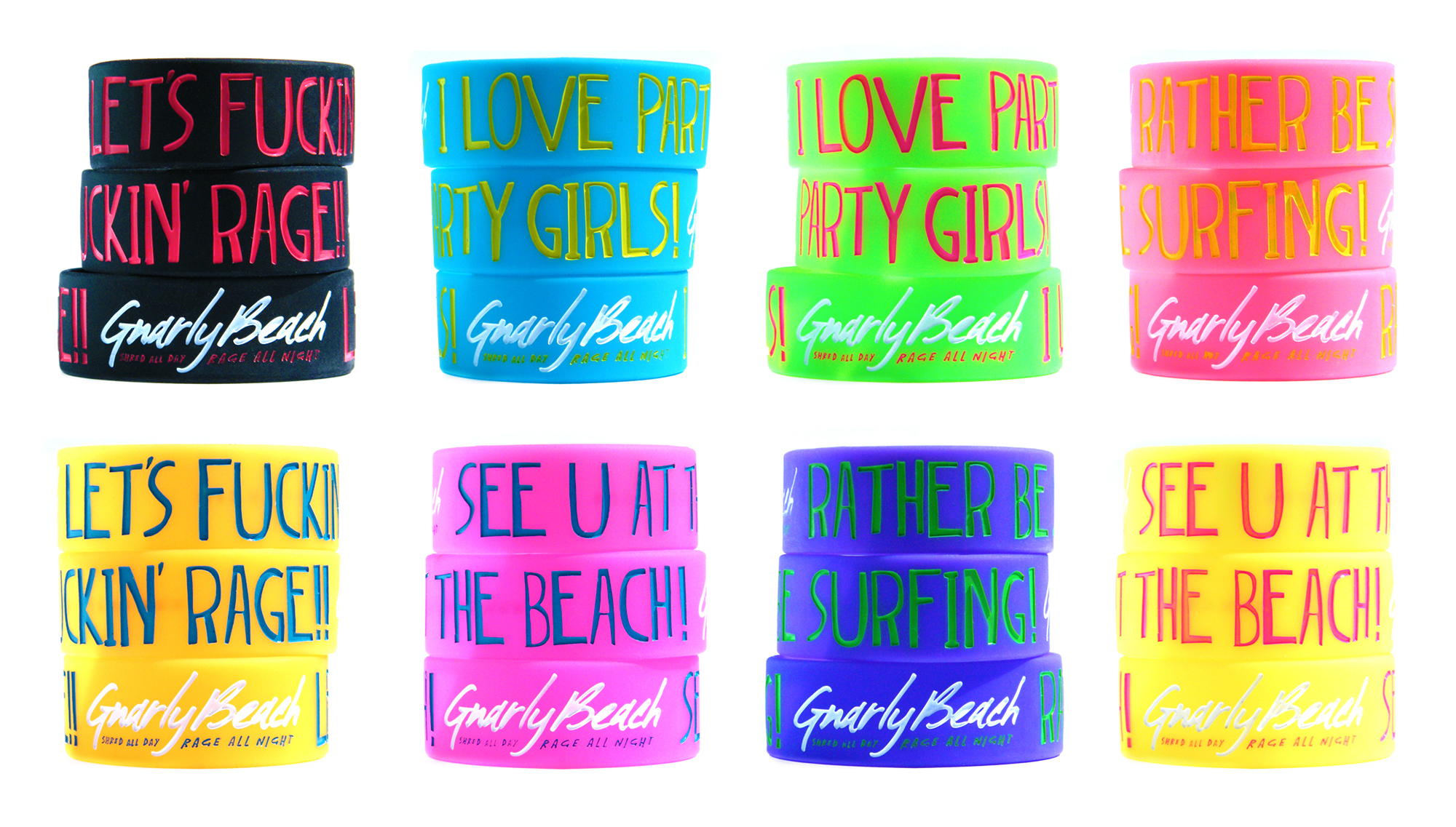 gnarly beach, lifestyle brands, fanny pack, neon, beach wear, festival clothing, party pack, beach wear, california clothing, beach hat, beach cap, vball cap, volleyball hat, silicone bracelet, silicone wristband, wristbands, rubber wristbands,