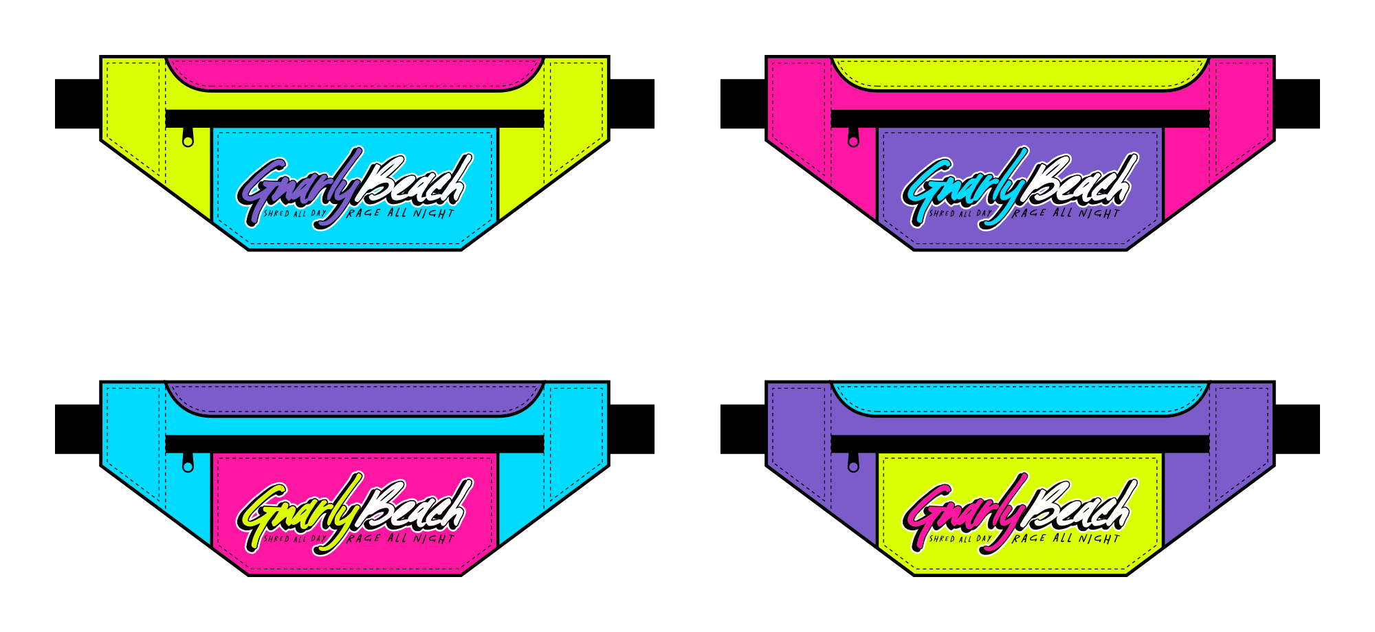 gnarly beach, lifestyle brands, fanny pack, neon, beach wear, festival clothing, party pack, beach wear, california clothing, gnarly pouch